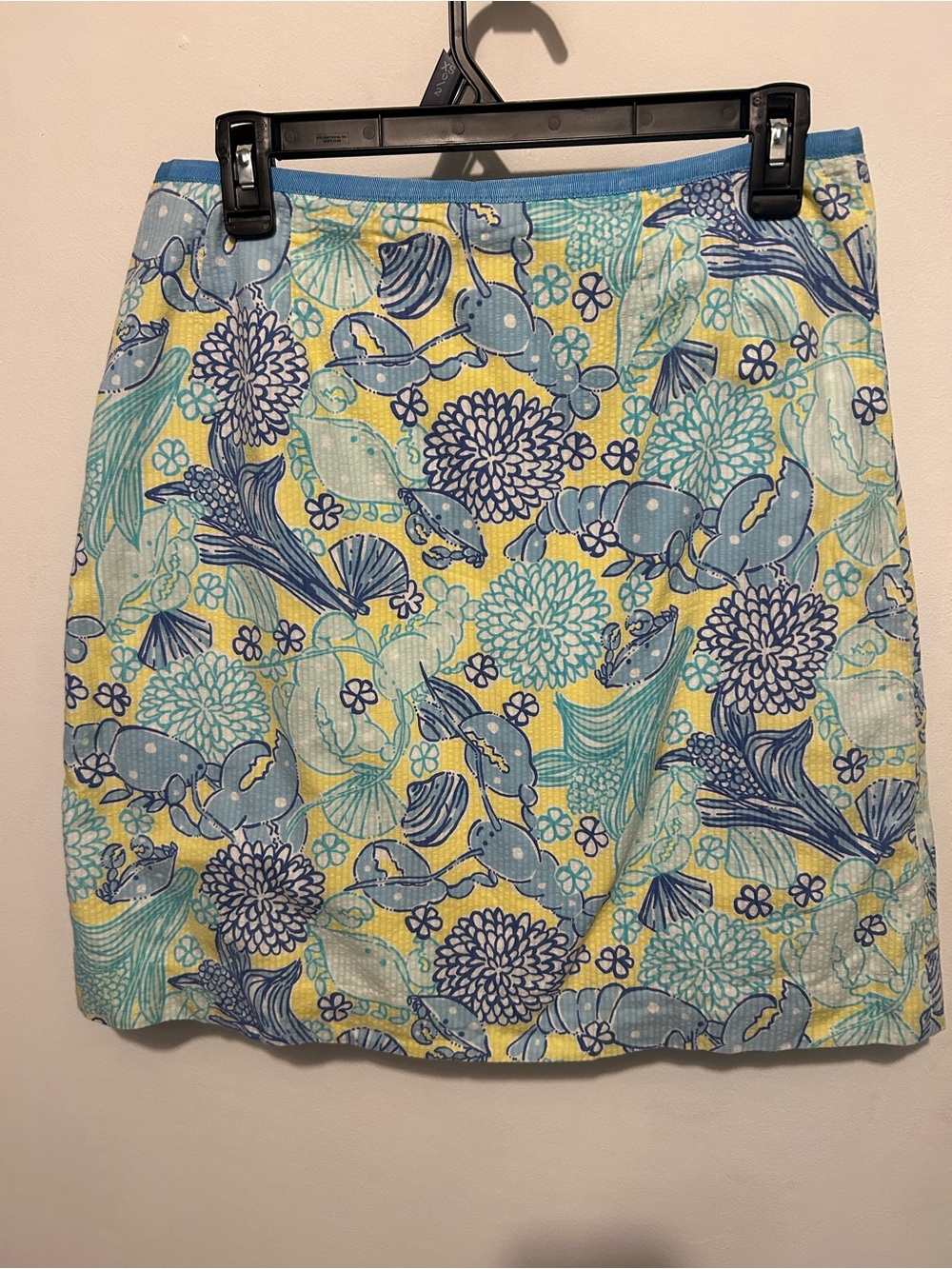 Lilly Pulitzer - Seafood Salad Lobster Print Skirt - Blue & Yellow - Size: 8